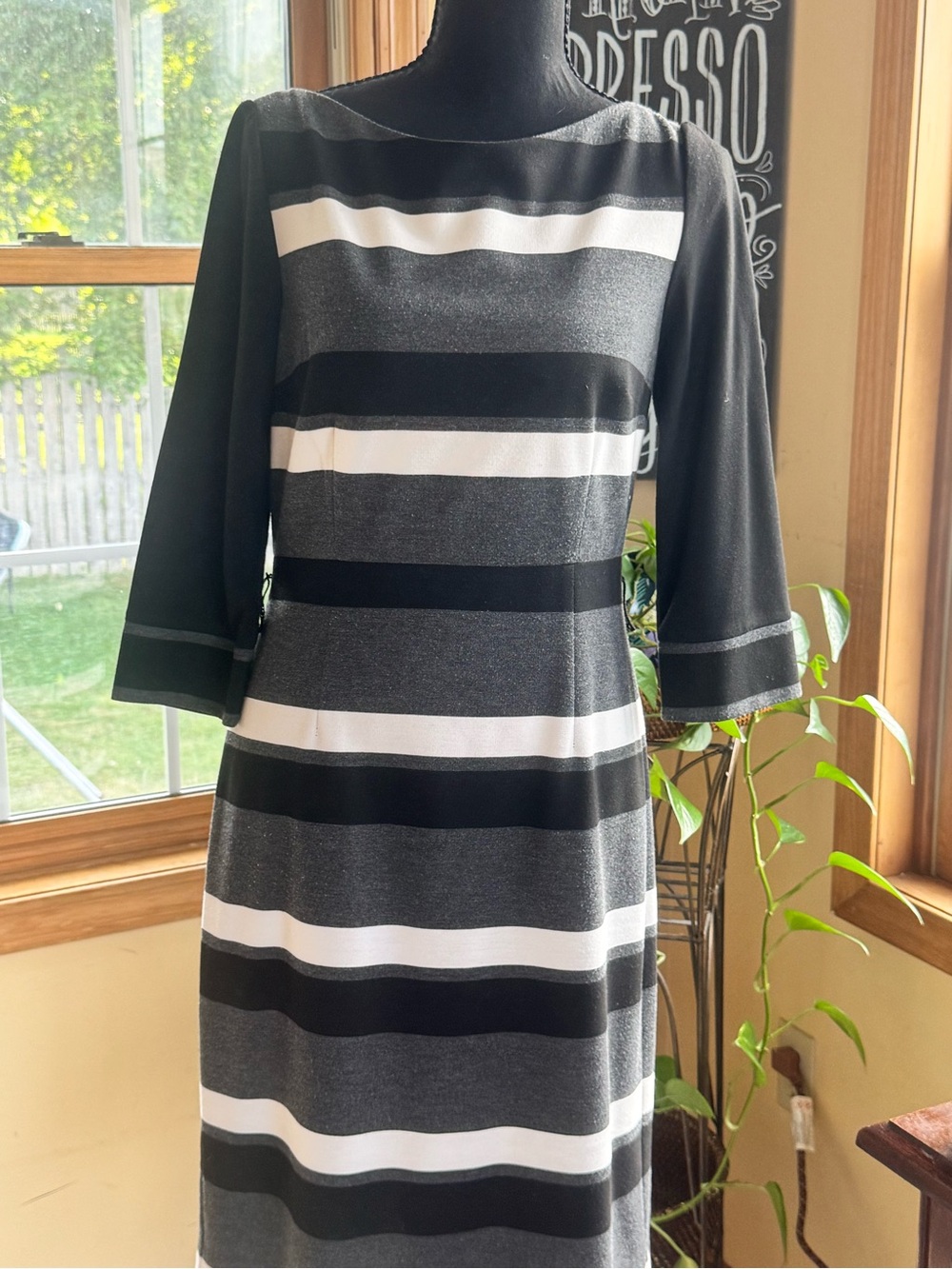 White House Black Market Black, White & Gray Striped Midi Dress